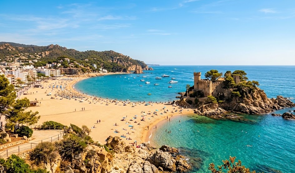 Vista del castillo en la playa y la costa de Lloret de Mar